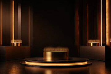Elegant Opulence: A Majestic Black and Gold Room Surrounding a Luxurious Round Table