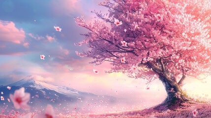 Bloom pink cherry blossoms tree, Bright color - obrazy, fototapety, plakaty