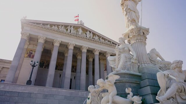 Parliament Building Vienna Wien Austria And Statue Of Pallas Athena