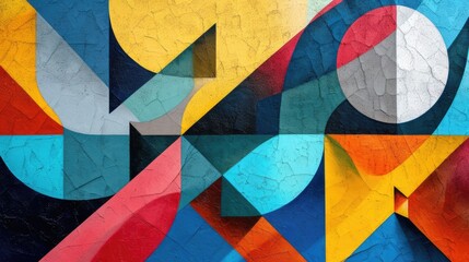 Abstract colorful background with geometric textured oil or acrylic shapes. Artistic banner with wall texture and brush strokes