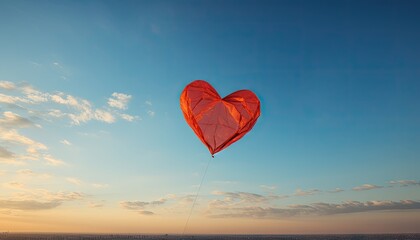 Fototapeta premium Red Heart Shaped Kite Flying in the Sky