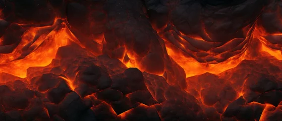 Poster Lava texture fire background rock volcano magma molten hell hot flow flame pattern seamless. Earth lava crack volcanic texture ground fire burn explosion stone liquid black red inferno planet relief. © FutureStock