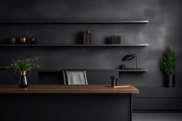 dark grey minimal office, copy space