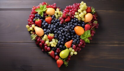 Heart-shaped Fruit Arrangement on Wooden Table