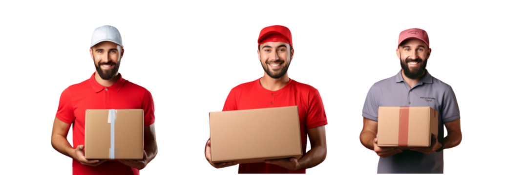 A parson holding a parcel box on a solid transparent background png. AI generated - Powered by Adobe