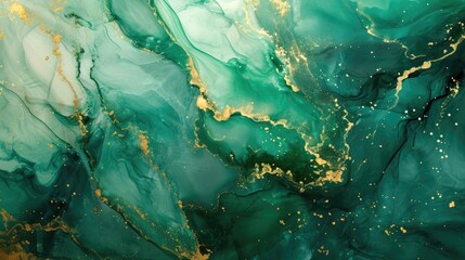 Fototapeta na wymiar Abstract artistic green alcohol ink background. Marble liquid texture banner