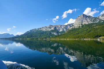 Great view of Grundlsee lake in Austrian Alps. Popular tourist attraction. Location place Austrian...