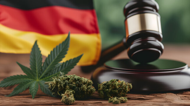 Legalisierung von Cannabis in Deutschland - Cannabis Gesetz in Deutschland, Deutsche Flagge mit Cannabis Pflanze