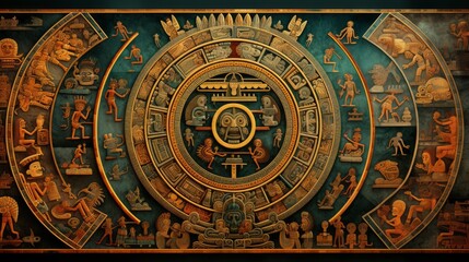 Mayan calendar colorful background. Neural network AI generated art - obrazy, fototapety, plakaty