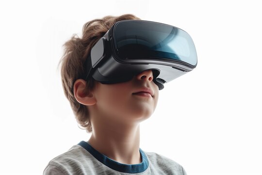 Boy with VR Glasses Gazing into Virtual Space