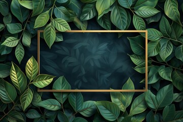 Elegant Green Leaves Frame on Dark Background