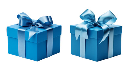 Set of Blue color premium gift box with blue ribbon isolated on a  transparent background