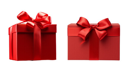 Fototapeta premium Set of red color premium gift box with red ribbon isolated on a transparent background