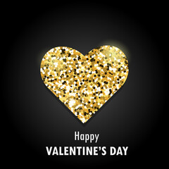 Happy Valentine's day banner with diamond sparkling heart black background.
