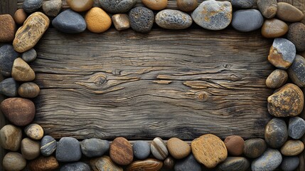 Frame made of stones with a background of wood.