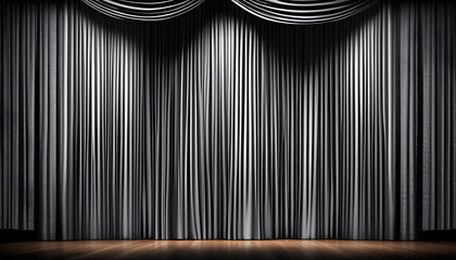 Elegant gray Theater Curtain on a Stage Set for a Performance in a Dark Auditorium