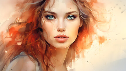 beautiful woman face watercolor illustration
