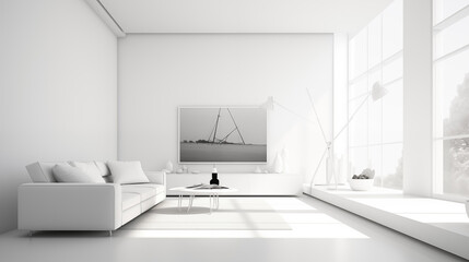 Fototapeta na wymiar Mate and white modern minimalistic interior background wall mockup 3d render
