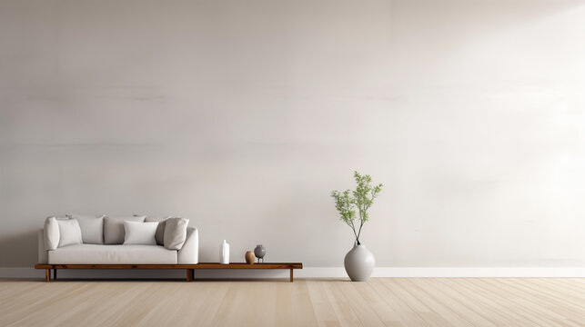 Mate and white modern minimalistic interior  background wall mockup 3d render