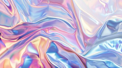 Obraz premium Abstract background with colourful iridescent holographic foil. Trendy 2yk fashion banner, pastel silver metallic wallpaper