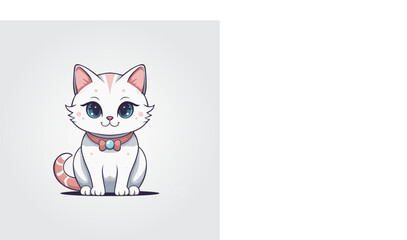 Cute kitty of kawaii style with big eyes and jolly smiling vector illustration in white background