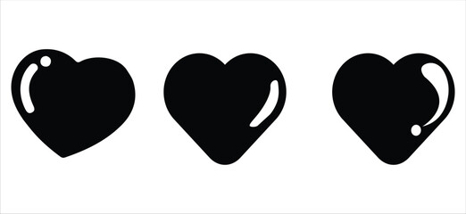 Valentines day love symbol, 3d hearts rotation. Realistic romantic emoji, black heart icon front and spin angle view. Wedding decor vector set. Object spin animation for gaming isolated on white 123