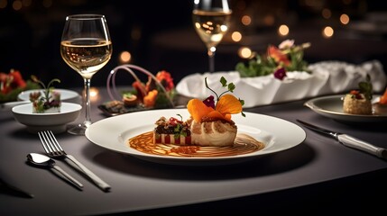 Luxury travel concept featuring fine dining in an exclusive fancy restaurant with exquisite cuisine and great service

