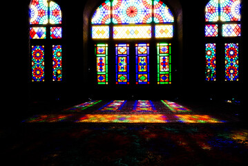 Nasir Al-Mulk Mosque in Shiraz, Iran, also known as Pink Mosque
