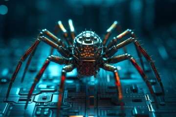 Hacker Spider over motherboard
