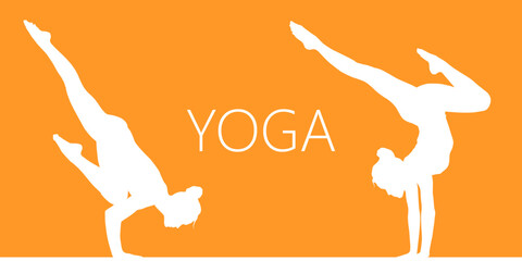 Vector template banner with women practices yoga