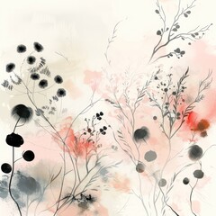 Abstract image of flowers. Using black red. Clipart