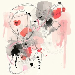 Abstract image of flowers. Using black red. Clipart