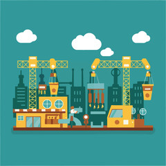 Naklejka premium 2d vector illustration colorful machine , worker and Industry and its development technology, factories and production lines icon