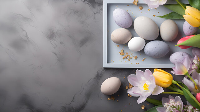 easter eggs and flowers egg, eggs, food, easter, chicken, breakfast, fresh, organic, isolated, raw, cooking, white, ingredient Generative AI