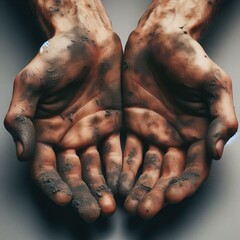 Dirty hands close-up on a clean background. - obrazy, fototapety, plakaty