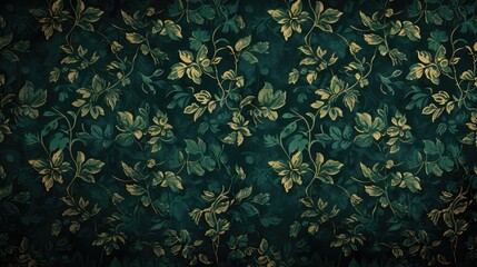 Generative AI, Deep green floral pattern in the style of art nouveau 1900s, beautiful flowers and plants - obrazy, fototapety, plakaty