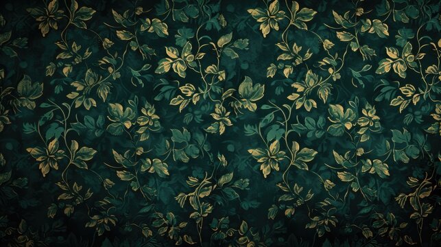 Generative AI, Deep green floral pattern in the style of art nouveau 1900s, beautiful flowers and plants