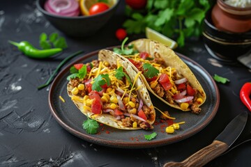 Mexican cuisine, food on a gray plate. Food Photography