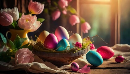 easter composition with colorful Easter eggs