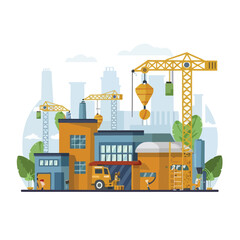 Fototapeta premium 2d vector illustration icon, shape line , architecture factory industrial and town with home 