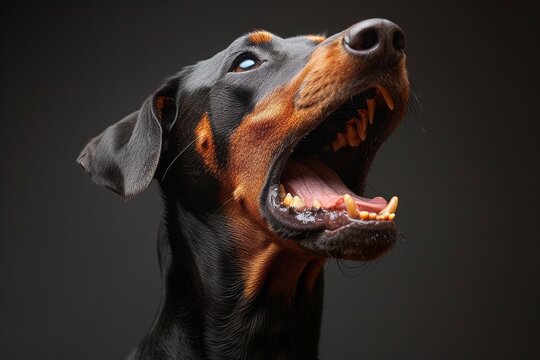 Majestic Doberman on Alert: A Portrait of Strength and Elegance, Exemplifying the Breed's Intelligence and Protective Instincts, Generative AI