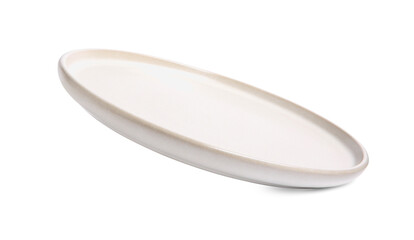 One empty ceramic plate isolated on white