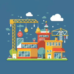 2d vector illustration icon, shape line , architecture factory industrial and town with home
