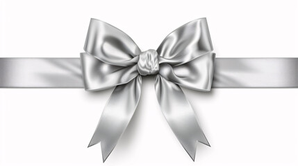 a silver bow with a ribbon