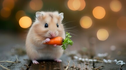 Cute Hamster Poses with Adorable Tiny Carrot - 16:9