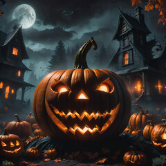Halloween Night Concept, horror and scary pumpkin background. Halloween theme with pumpkins, Scary Halloween concept.