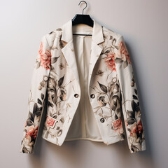 a white jacket with floral design on a swinger