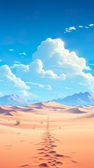 A calming and minimalist desert landscape with sand dunes and a clear blue sky. Generative AI