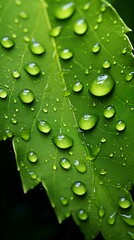A close-up photograph of a raindrop-covered leaf. Generative AI
