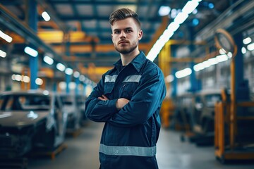 Portrait of man engineer worker working in factory industry